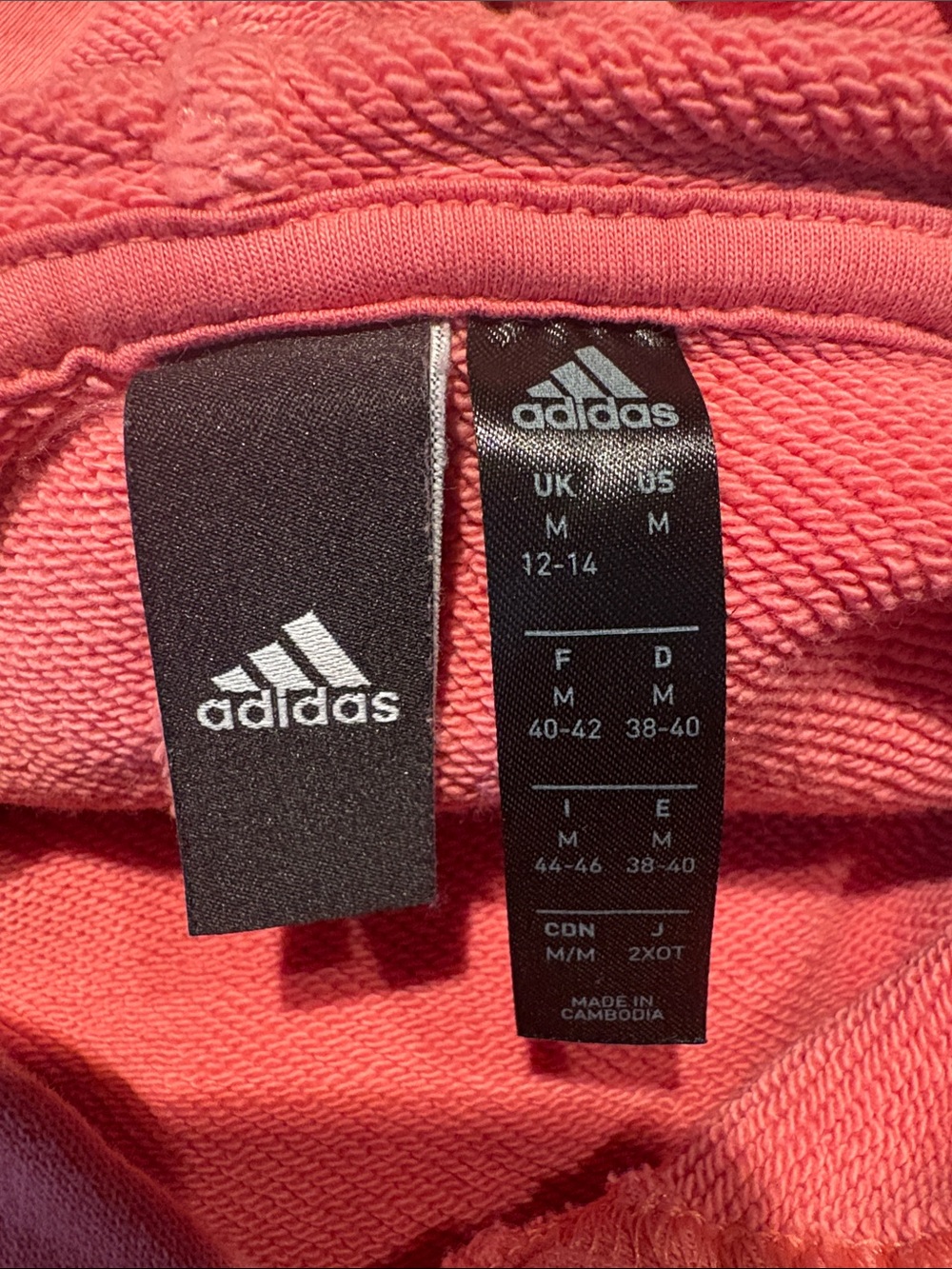 ADIDAS Dark Coral Hooded Pullover Sweatshirt with Leopard Print Logo Size M - Picture 7 of 12